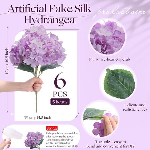 Crowye 6 Bundles 30 Heads Hydrangea Silk Flowers Large Artificial Hydrangea Flowers Heads with 18.5'' Long Stems Faux Hydrangea Bouquets for Home Table Centerpieces Wedding Party Decoration(Blue) in Saudi Arabia
