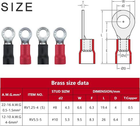 200Pcs #8 Ring Terminals,AWG 22-16 Insulated Electrical Crimp Terminals,O-Type Crimp Connector Wire Lugs Battery Cable Terminal Kit(200Black) in Saudi Arabia