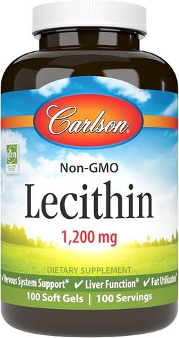 Carlson - Lecithin, Non-GMO, 1200 mg, Nervous System & Liver Function, Unbleached Soy Lecithin, 100 Softgels in Saudi Arabia