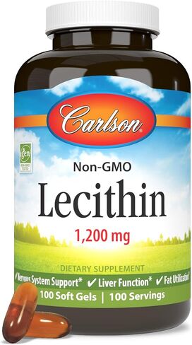 Carlson - Lecithin, Non-GMO, 1200 mg, Nervous System & Liver Function, Unbleached Soy Lecithin, 100 Softgels in Saudi Arabia