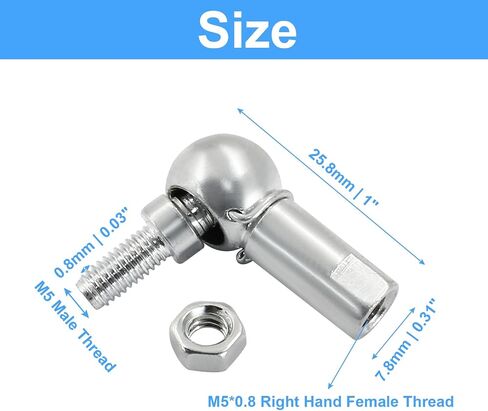 4 PCS m5 x 0.8mm Right Thread Ball Head Joint Rod End Bearing, Carbon Steel Ball Socket End Fitting for Hinge Door in Kuwait