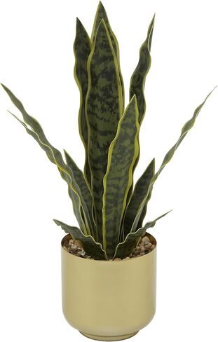 Deco 79 The Novogratz Faux Foliage Snake Artificial Plant with Realistic Leaves and Gold Porcelain Pot, 13" x 11" x 20", Green in Saudi Arabia
