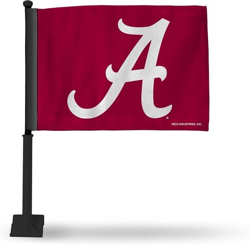 Rico Industries NCAA Alabama Crimson Tide Black Pole Car Flag W' Black Pole Double Sided Car Flag - 16" x 19" - Strong Pole that Hooks Onto Car/Truck/Automobile in Saudi Arabia