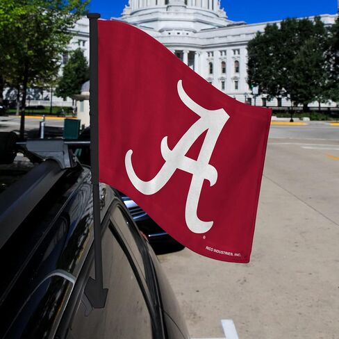 Rico Industries NCAA Alabama Crimson Tide Black Pole Car Flag W' Black Pole Double Sided Car Flag - 16" x 19" - Strong Pole that Hooks Onto Car/Truck/Automobile in Saudi Arabia