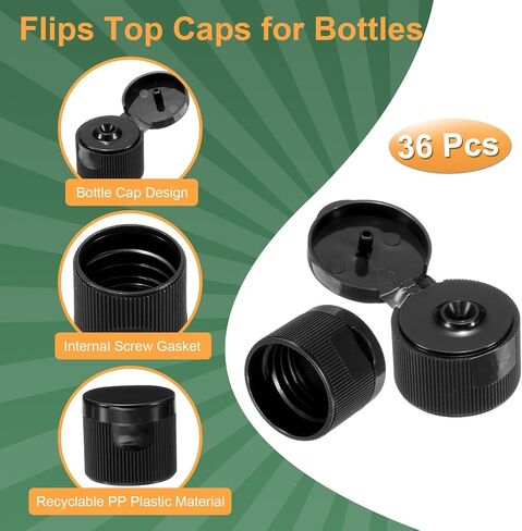uxcell 36pcs 24/410 Flips Top Caps For Bottles, Replacement Plastic Reusable Non-Spill Bottle Lid for Squeeze Bottles, Refillable Bottles, Plastic, Empty, Shampoo Bottles, Black in Saudi Arabia