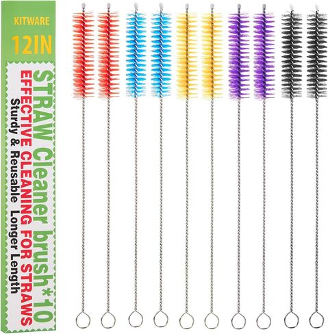KITWARE Drinking Straw Cleaner Brush, Muti-Color Straw Brush, Extra Long Small Pipe Cleaner, Cleaning Brush Set of 10-Piece, Cleaning Brush with Durable Nylon Bristles in Saudi Arabia
