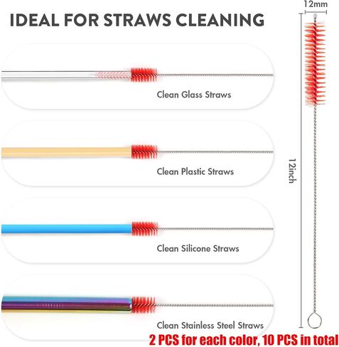 KITWARE Drinking Straw Cleaner Brush, Muti-Color Straw Brush, Extra Long Small Pipe Cleaner, Cleaning Brush Set of 10-Piece, Cleaning Brush with Durable Nylon Bristles in Saudi Arabia
