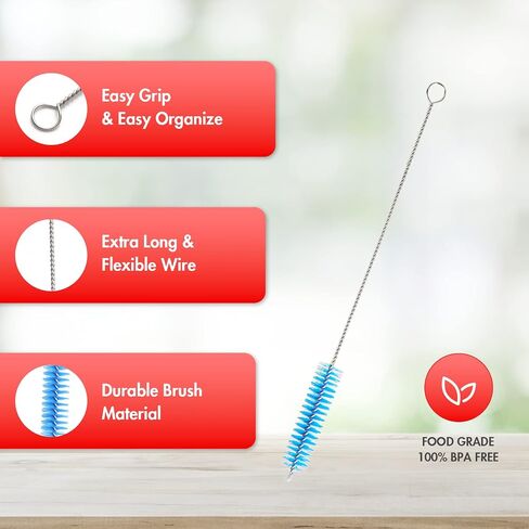 KITWARE Drinking Straw Cleaner Brush, Muti-Color Straw Brush, Extra Long Small Pipe Cleaner, Cleaning Brush Set of 10-Piece, Cleaning Brush with Durable Nylon Bristles in Saudi Arabia