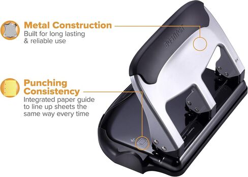 Bostitch Office EZ Squeeze Heavy Duty 3 Hole Punch, 40-Sheet Capacity, Use Less Force, Perfect for Home Office School Supplies, Sleek Design, Silver in Saudi Arabia