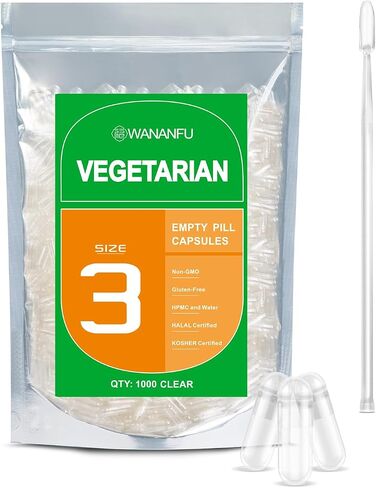 wananfu Size 3 Empty Capsules Vegetarian (100 Count) Bundle with 2 Micro Lab Spoons, Clear Fillable Veggie Pill Capsules Size 3 for Making Your Own Supplements in Saudi Arabia
