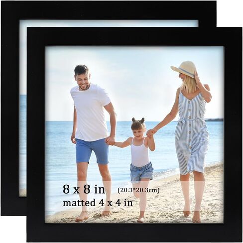 8x8 Picture Frame Set of 2, Display Photo 4x4 with Mat or 8x8 without Mat for Gallery Wall and Tabletop, Black in Saudi Arabia