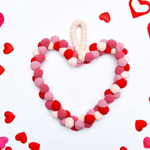Valentine's Day Wreath Felt Pom Pom Wreath 10 Inch Valentines Day Front Door Decor Colorful Wool Felt Ball Wreath for Front Door Wedding Engagement Wall Windows Decorations (Heart Shape Style) in Saudi Arabia