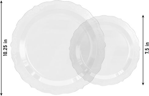 Exquisite Victorian Plastic Plates 80 Piece Plastic Disposable Plates for Party Set For 40 Guests 40 X 7.5 inch Dessert Plates & 40 X 10.25 Inch Plastic Plates Disposable Heavy Duty White & Black in Kuwait