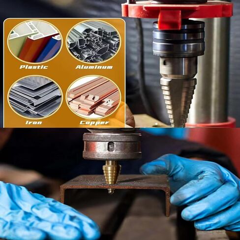 Step Drill Bits, 5PCS HSS Titanium Coated Step Drill Bit Set, with Automatic Center Punch, Covering 50 Sizes High Speed Steel Step Bits for Metal with Aluminum Case Black Gold in Saudi Arabia