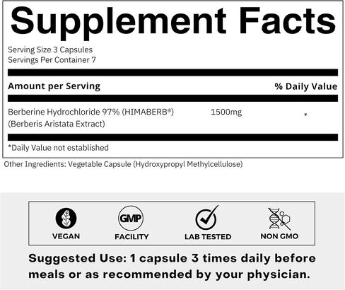 Clean Label Berberine HCl 97% - Clinically Studied Ultra High Strength Pure Berberine 500mg Supplement - Gluten-Free - 90 Capsules in Saudi Arabia