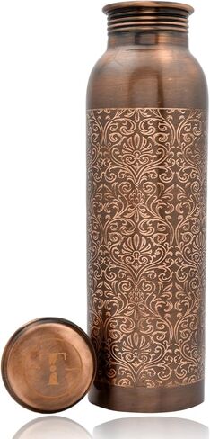 Pure Copper Metal Water Bottle - 32 oz - Traditional Indian Hand-Crafted Ayurveda Healing Drinking Water Bottle for Travel, Hiking, Gym, Office, Outdoor - Antique Finish in Saudi Arabia