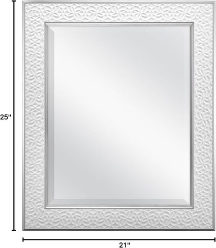 مرآة حائط كبيرة من MCS Nordic Blossom، مرآة مستطيلة حديثة لديكور المنزل لغرفة المعيشة أو غرفة النوم أو الحمام، 29 × 41 بوصة، أبيض in Kuwait