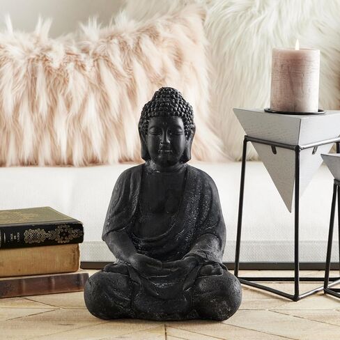 Deco 79 Ceramic Buddha Decorative Sculpture Meditating Home Decor Statue with Engraved Carvings and Relief Detailing, Accent Figurine 8" x 7" x 12", Beige in Saudi Arabia