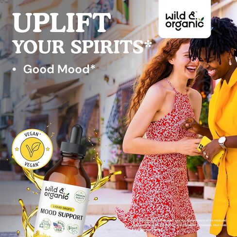 Wild & Organic Mood Support Drops - Good Mood Supplements w/Ashwagandha Root & Rhodiola Rosea - Natural Liquid Drops for Positive Energy - Calm and Relax Supplements for Women and Men - 2 oz in Kuwait