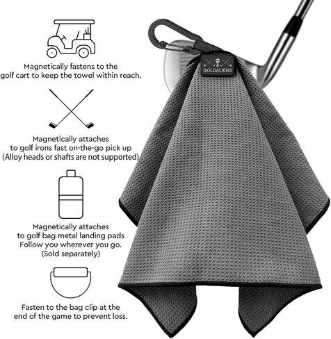 منشفة جولف مغناطيسية للرجال أو النساء مع مشبك، تصميم وافل من الألياف الدقيقة المطبوعة، مغناطيس فائق متصل بمنصات الهبوط المعدنية لعربة الجولف والنادي والحقيبة، ملحقات هدايا نظيفة للاعبي الجولف in Kuwait
