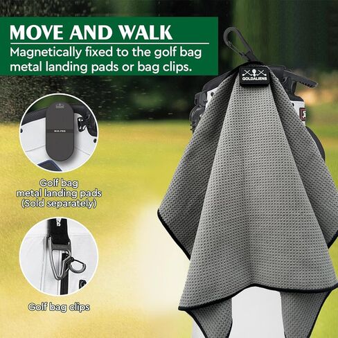 منشفة جولف مغناطيسية للرجال أو النساء مع مشبك، تصميم وافل من الألياف الدقيقة المطبوعة، مغناطيس فائق متصل بمنصات الهبوط المعدنية لعربة الجولف والنادي والحقيبة، ملحقات هدايا نظيفة للاعبي الجولف in Kuwait