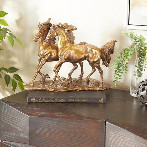 Deco 79 Polystone Horse Decorative Sculpture Home Decor Statue, Accent Figurine 14" x 6" x 11", Bronze in Saudi Arabia