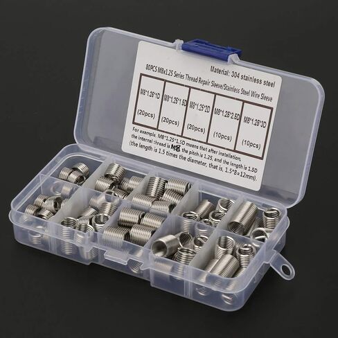 80 قطعة M8x1.25 إدراجات مترابطة، مثقاب من الفولاذ المقاوم للصدأ إصلاح إدراج كم مع صندوق تخزين in Saudi Arabia