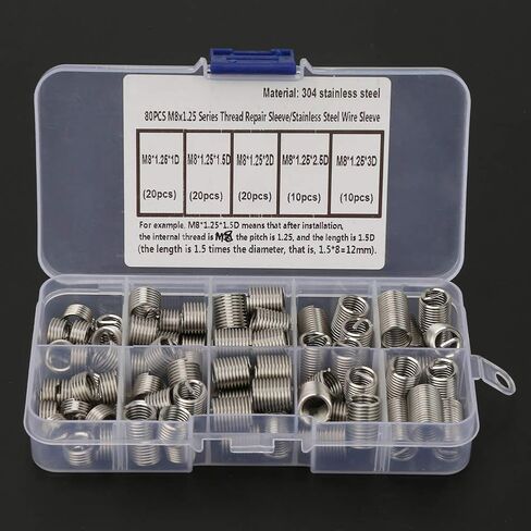 80 قطعة M8x1.25 إدراجات مترابطة، مثقاب من الفولاذ المقاوم للصدأ إصلاح إدراج كم مع صندوق تخزين in Saudi Arabia