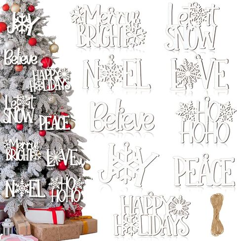 9 Pcs Christmas Word Sign Ornaments Xmas Wooden Cutout Letter Hanging Craft Wall Decor Believe Sign Joy Peace Sign Farmhouse Christmas Tree Decorations Winter Party Supplies (Gold, Chic) in Kuwait