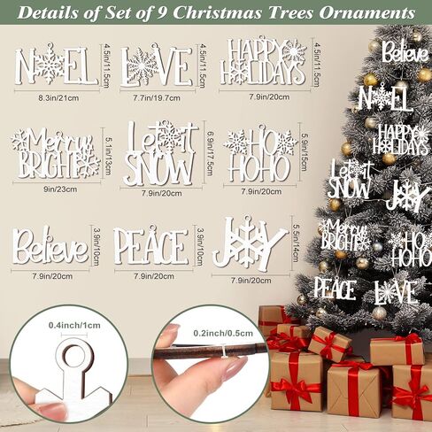 9 Pcs Christmas Word Sign Ornaments Xmas Wooden Cutout Letter Hanging Craft Wall Decor Believe Sign Joy Peace Sign Farmhouse Christmas Tree Decorations Winter Party Supplies (Gold, Chic) in Kuwait