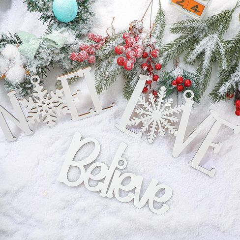 9 Pcs Christmas Word Sign Ornaments Xmas Wooden Cutout Letter Hanging Craft Wall Decor Believe Sign Joy Peace Sign Farmhouse Christmas Tree Decorations Winter Party Supplies (Gold, Chic) in Kuwait