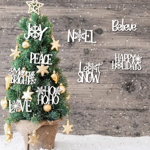 9 Pcs Christmas Word Sign Ornaments Xmas Wooden Cutout Letter Hanging Craft Wall Decor Believe Sign Joy Peace Sign Farmhouse Christmas Tree Decorations Winter Party Supplies (Gold, Chic) in Kuwait