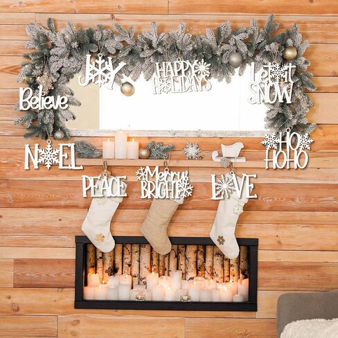 9 Pcs Christmas Word Sign Ornaments Xmas Wooden Cutout Letter Hanging Craft Wall Decor Believe Sign Joy Peace Sign Farmhouse Christmas Tree Decorations Winter Party Supplies (Gold, Chic) in Kuwait