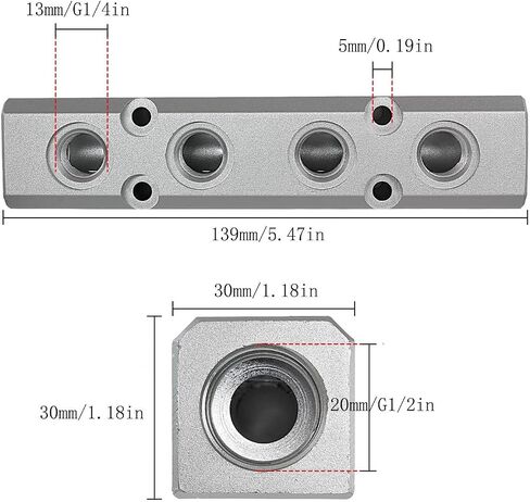 4 Way Pneumatic Manifold Air Distribution Block, Aluminum Alloy Air Compressor Manifold Distribution Block, G1/2 Supply Port, G1/4-Inch Output Port (4 Way 6 Port) in Saudi Arabia