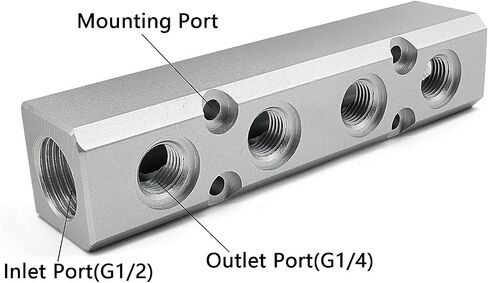 4 Way Pneumatic Manifold Air Distribution Block, Aluminum Alloy Air Compressor Manifold Distribution Block, G1/2 Supply Port, G1/4-Inch Output Port (4 Way 6 Port) in Saudi Arabia