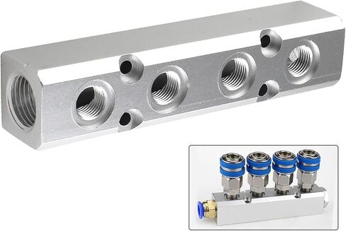 4 Way Pneumatic Manifold Air Distribution Block, Aluminum Alloy Air Compressor Manifold Distribution Block, G1/2 Supply Port, G1/4-Inch Output Port (4 Way 6 Port) in Saudi Arabia