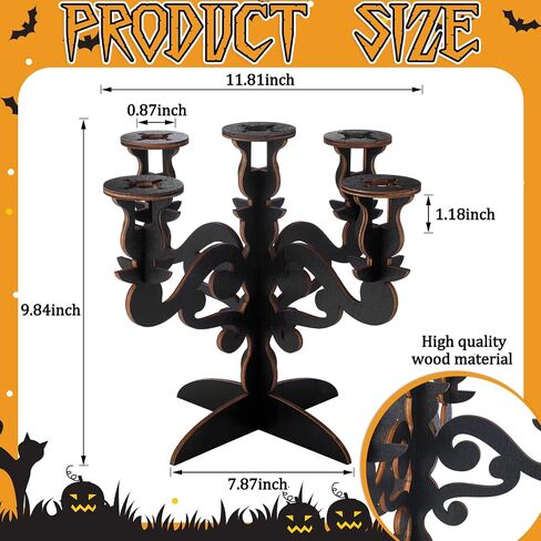 Sliner 3 Pcs 5 Arm Halloween Candlestick Holder Wood Black Candelabra Gothic Candle Holder Retro Halloween Candelabra Candle Stands for Home Decor Wedding Parties Dining Table Centerpiece Mantel in Saudi Arabia