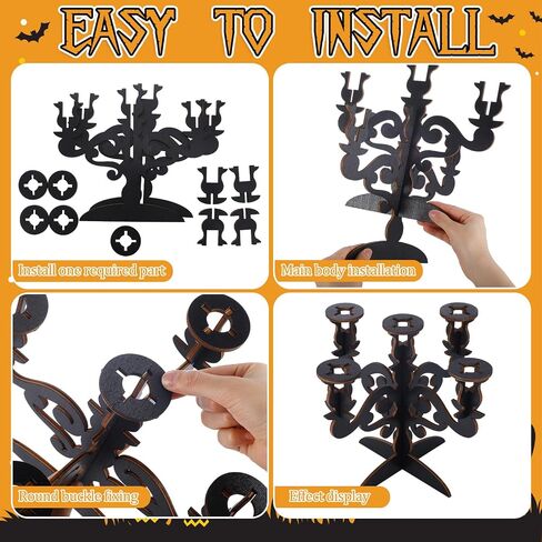 Sliner 3 Pcs 5 Arm Halloween Candlestick Holder Wood Black Candelabra Gothic Candle Holder Retro Halloween Candelabra Candle Stands for Home Decor Wedding Parties Dining Table Centerpiece Mantel in Saudi Arabia