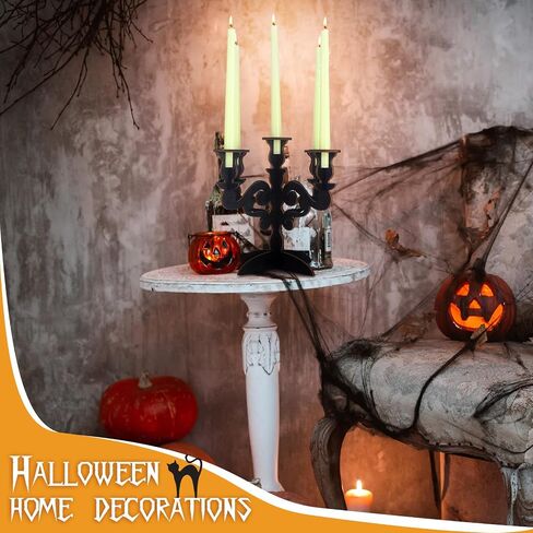 Sliner 3 Pcs 5 Arm Halloween Candlestick Holder Wood Black Candelabra Gothic Candle Holder Retro Halloween Candelabra Candle Stands for Home Decor Wedding Parties Dining Table Centerpiece Mantel in Saudi Arabia