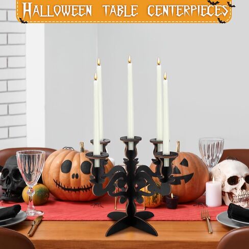 Sliner 3 Pcs 5 Arm Halloween Candlestick Holder Wood Black Candelabra Gothic Candle Holder Retro Halloween Candelabra Candle Stands for Home Decor Wedding Parties Dining Table Centerpiece Mantel in Saudi Arabia