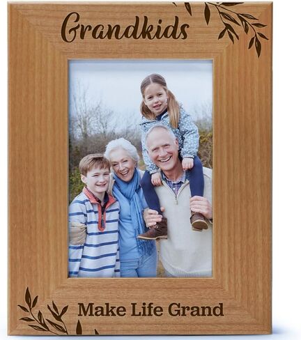 CEDAR CRATE MARKET Grandkids Make Life Grand, Engraved Natural Wood Photo Frame for Grandparents, Grandparent's Day, Grandma Gift, Grandpa Gift (4x6 Horizontal) in Saudi Arabia