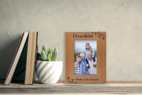 CEDAR CRATE MARKET Grandkids Make Life Grand, Engraved Natural Wood Photo Frame for Grandparents, Grandparent's Day, Grandma Gift, Grandpa Gift (4x6 Horizontal) in Saudi Arabia