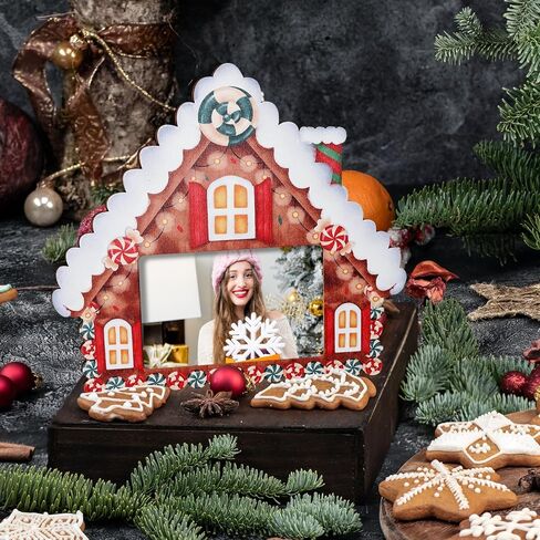 clothmile 2 Pieces Sparkle Snowflake Photo Frame 4x6 Inch Picture Display Winter Christmas Frame Decorations for Tabletop Wooden Frame Home Decorative Xmas Holiday Gift (Gingerbread House) in Saudi Arabia