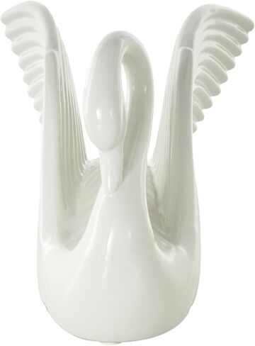 Deco 79 Ceramic Swan Decorative Sculpture Home Decor Statue with Textured Grooves, Accent Figurine 11" x 7" x 8", Silver in Saudi Arabia