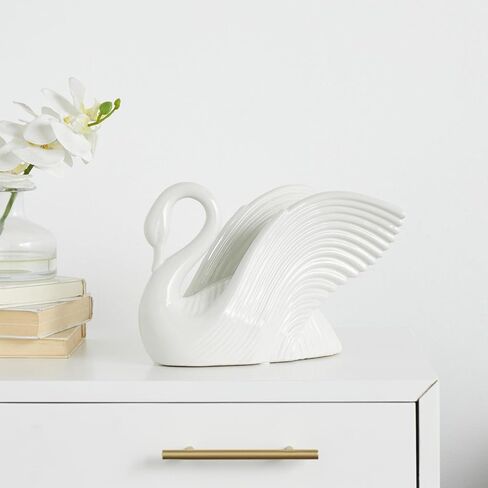 Deco 79 Ceramic Swan Decorative Sculpture Home Decor Statue with Textured Grooves, Accent Figurine 11" x 7" x 8", Silver in Saudi Arabia