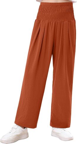 Yoklass Girls Pants Casual Smocked High Waist Pant Loose Wide Leg Long Trousers 4-14 Years in Saudi Arabia