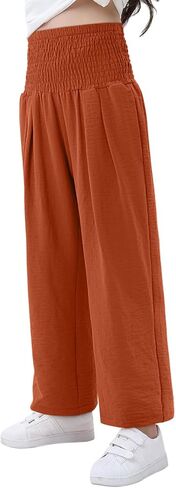 Yoklass Girls Pants Casual Smocked High Waist Pant Loose Wide Leg Long Trousers 4-14 Years in Saudi Arabia