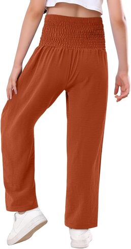 Yoklass Girls Pants Casual Smocked High Waist Pant Loose Wide Leg Long Trousers 4-14 Years in Saudi Arabia