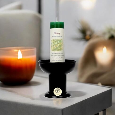 Herbal Candle 1.5"" x 7"" with Black Pillar Holder (Money) Set by Healing Arts World in Saudi Arabia