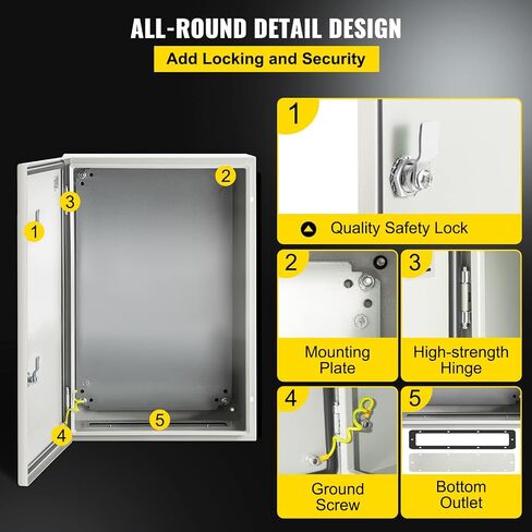 VEVOR NEMA Steel Enclosure, 16 x 12 x 8'' NEMA 4X Steel Electrical Box, IP66 Waterproof & Dustproof, Outdoor/Indoor Electrical Junction Box, with Mounting Plate in Saudi Arabia